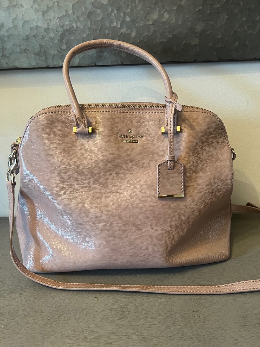 kate spade Blush Pink Patent Leather Satchel with Gold Hardware